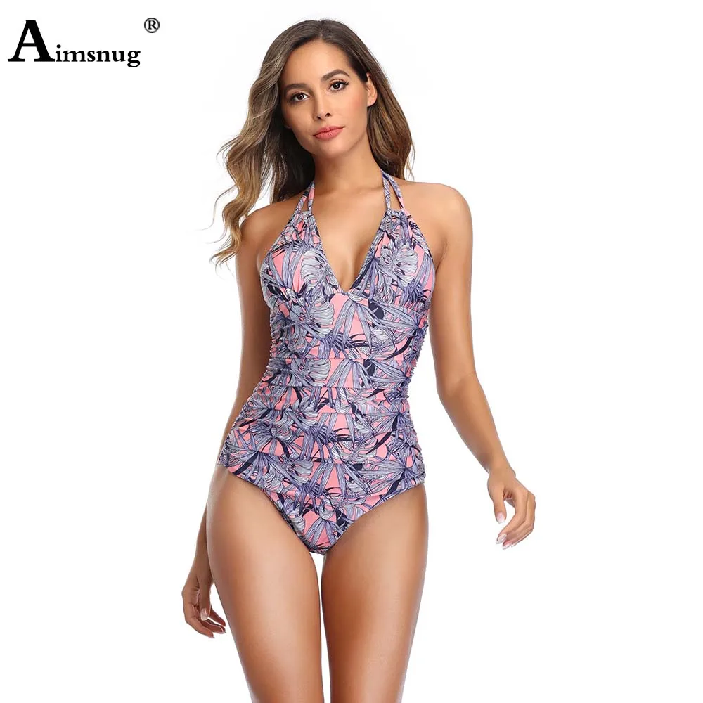 Women One Piece Swimwear Model Flower Print Swimsuits Female Sexy V-neck Onesie Beachwear Trend 2021 European Style Bathing Suit | Спорт и