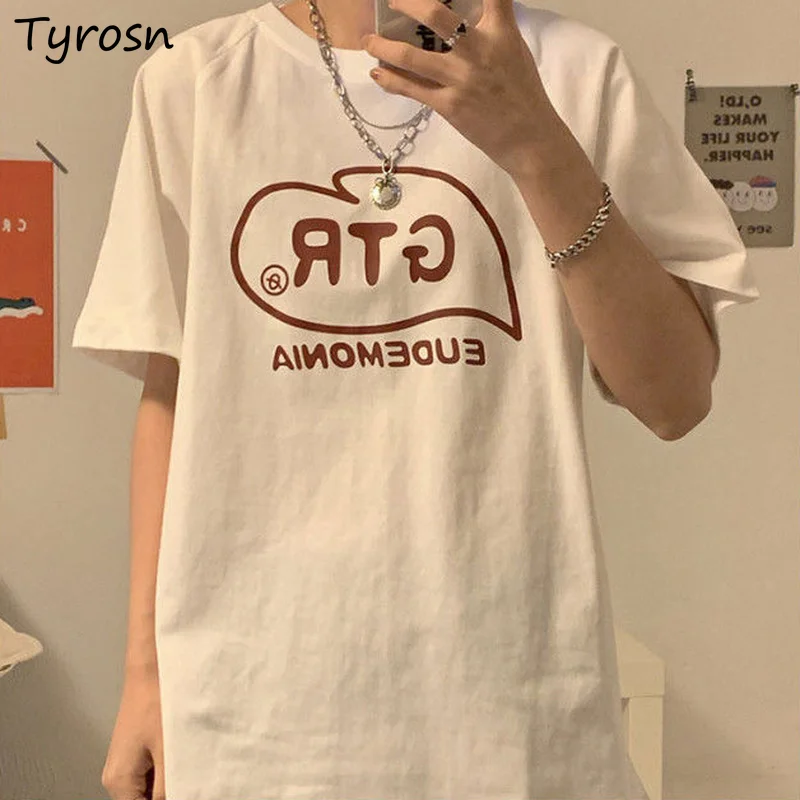 

Short Sleeve T-shirts Women Harajuku Streetwear Summer Letter Printed Tshirts Loose All-match Fashion O-neck White Tees Students