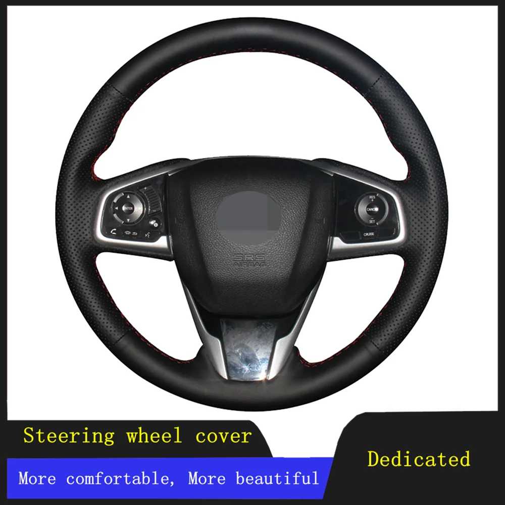 

Car Steering Wheel Cover Black Hand-stitched Genuine Leather For Honda CRV CR-V 2017-2019 Clarity 2016 Civic Civic 10 2016-2019