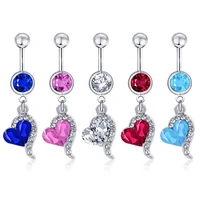 high quality water drop peach heart belly button ring navel nail crystal medical steel heart shape personality fashion piercings