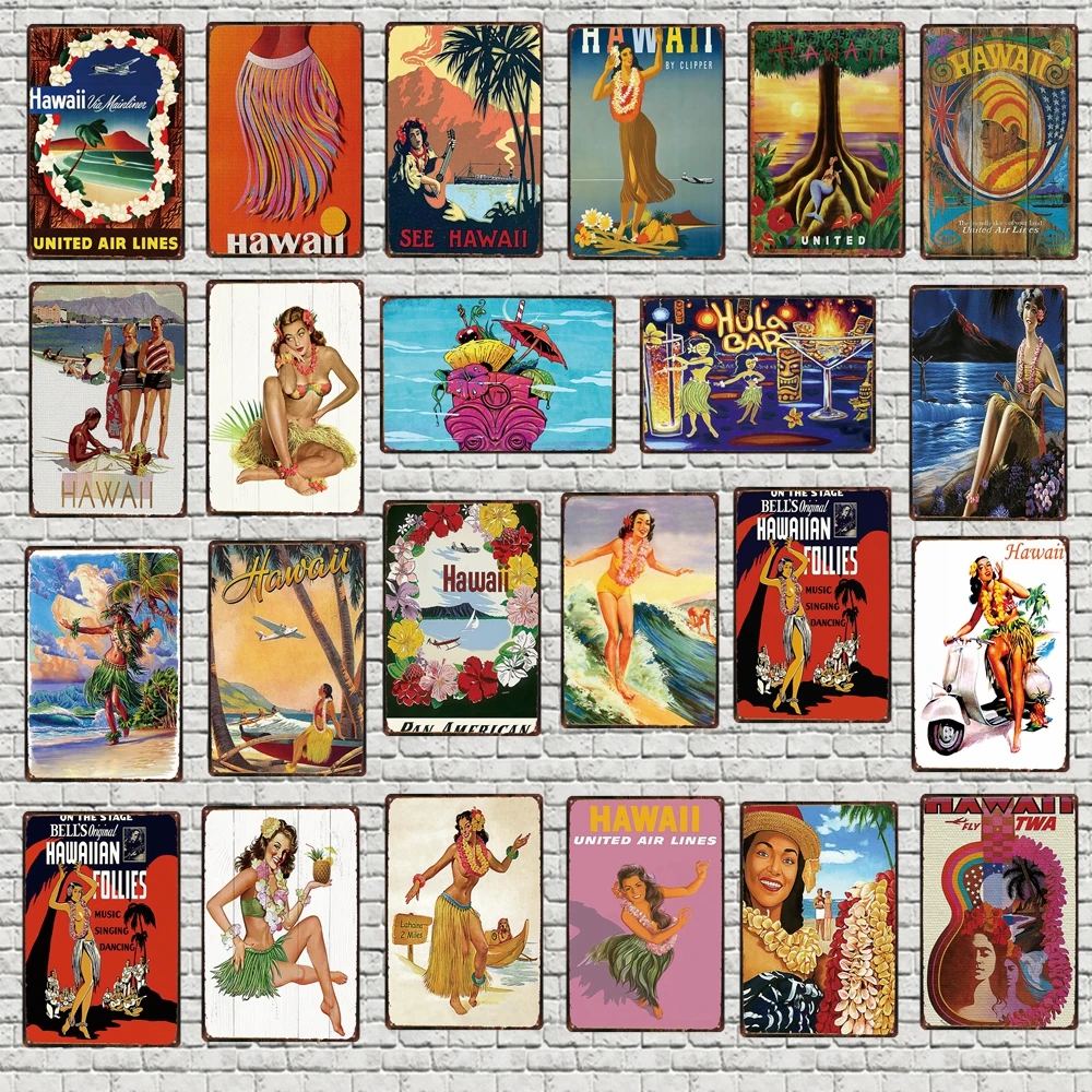 Гавайский винтажный постер для серфинга пляжа металлическая вывеска