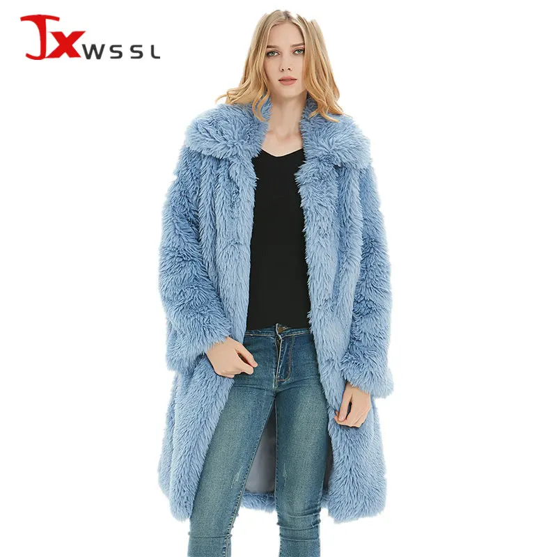 

Уличная одежда, Женское пальто из искусственного меха, свободное меховое пальто с отворотом и длинным рукавом, зимнее плюшевое теплое длинн...