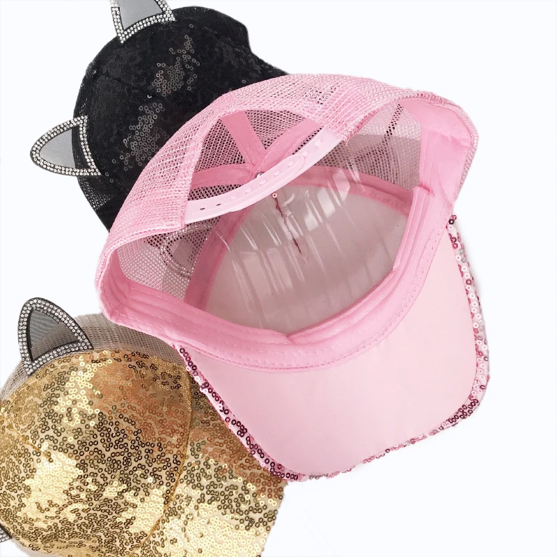 

2019 Parent-child Fashion Sequin Ears Baby Hat Summer Mesh Kids Baseball Cap Cartoon Snapback Caps Boys Girls Hip Hop Sun Hat