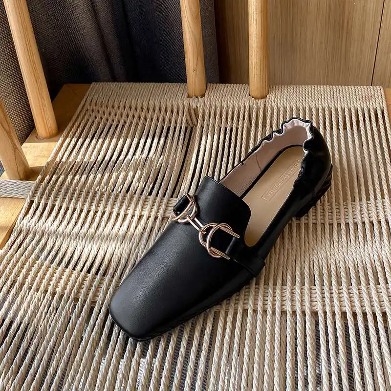 

Krazing Pot big size brand shoes full grain leather soft cozy square toe low heel metal decoration concise style women pumps L28