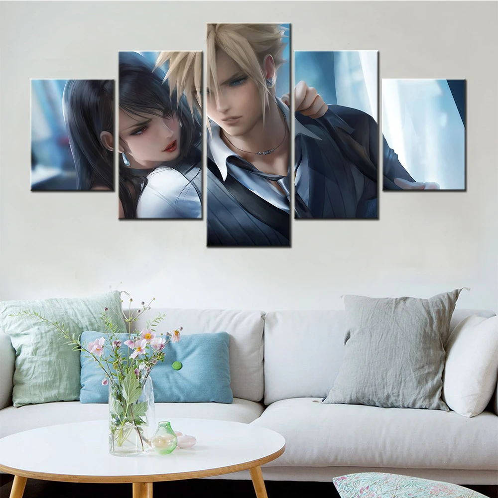 Картина на холсте из 5 предметов аниме пары облачные войны тифа локхар переделка