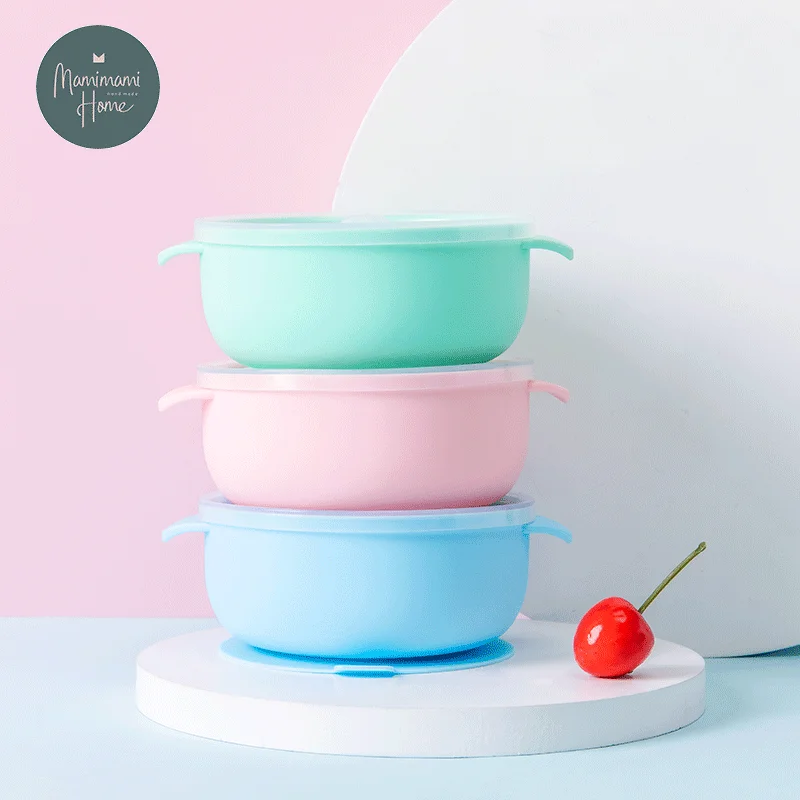

1pc Silicone Binaural Baby Feeding Bowl With Lid Baby Kids Child Feeding Training Tableware Waterproof Spoon Non-Slip Feedings