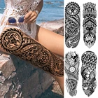 Водостойкая временная татуировка на всю руку, татуировка, тотем маори, Череп, племенной, взрослый, флеш-татуировки, женский боди-арт, искусственный рукав, татуировка для мужчин