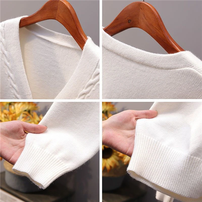 

Sweater Cardigan Women Autumn Winter New V Neck Pearl Single Breasted Loose Short Thicken Sweater Sweet Long Sleeve Knitting Top