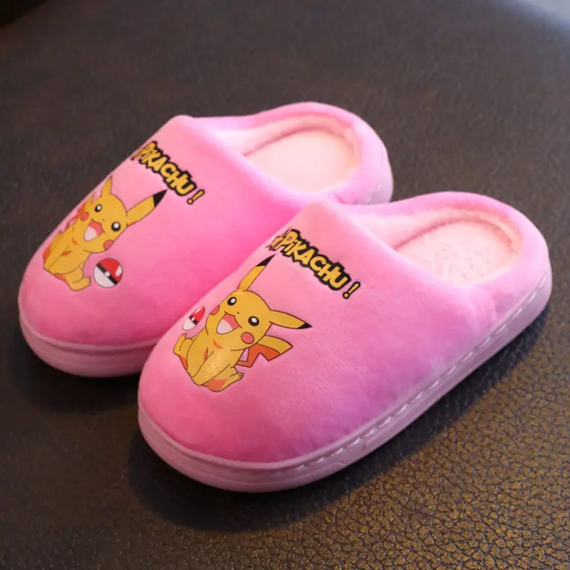 Зимняя детская теплая обувь с покемоном Пикачу модная Милая мультяшная для