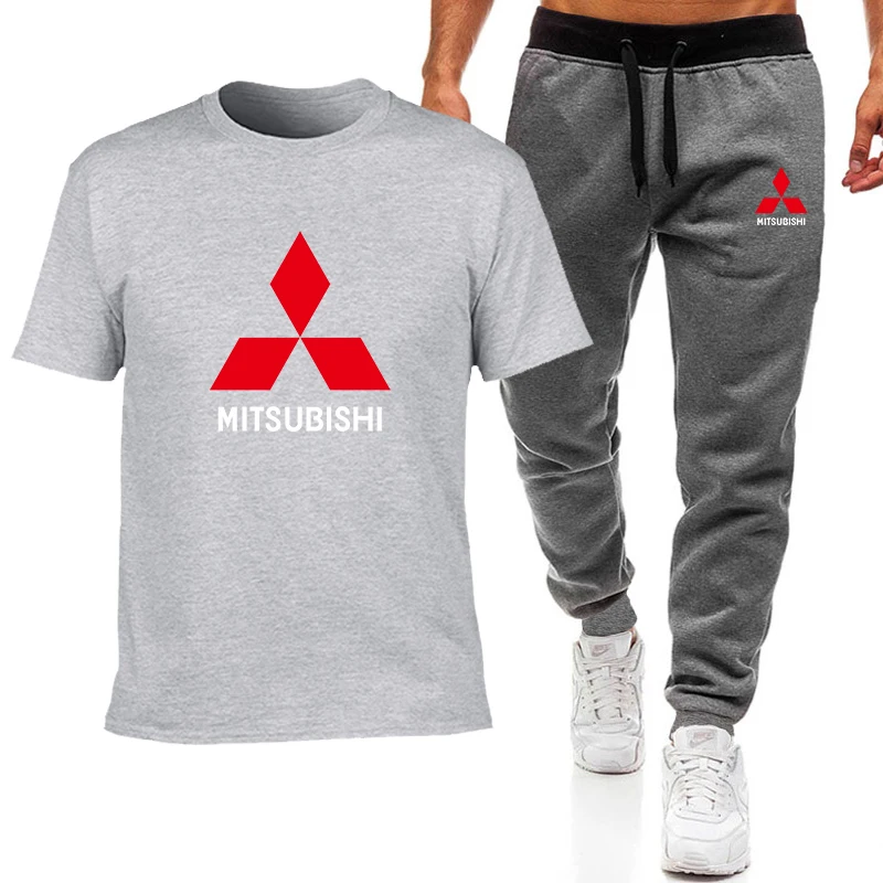

Fashion Summer Men T Shirts Mitsubishi Car Logo Print HipHop Casual Cotton Short Sleeve high quality T-shirt pants suit Mens