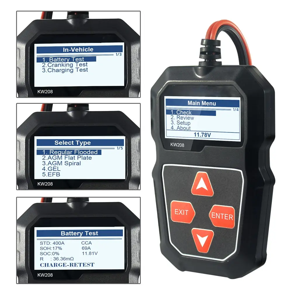 

KW208 Battery Tester 100-2000CCA Cranking Charging 12V Automotive Car Battery Diagnostic Tool Battery Resistance Analyzer