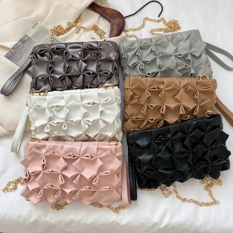 Handbag 2023 Women Brand Flower Weave Hand Clutches Purse Leather Chain Shoulder Bags Women Messenger Bag Female Bolsos