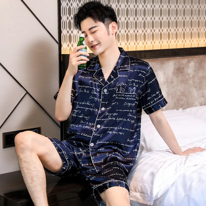 

Men Silk Pajamas Sleepwear Set High Quality Soft Comfortable Nightwear for Men 3 Styles men leisure suits