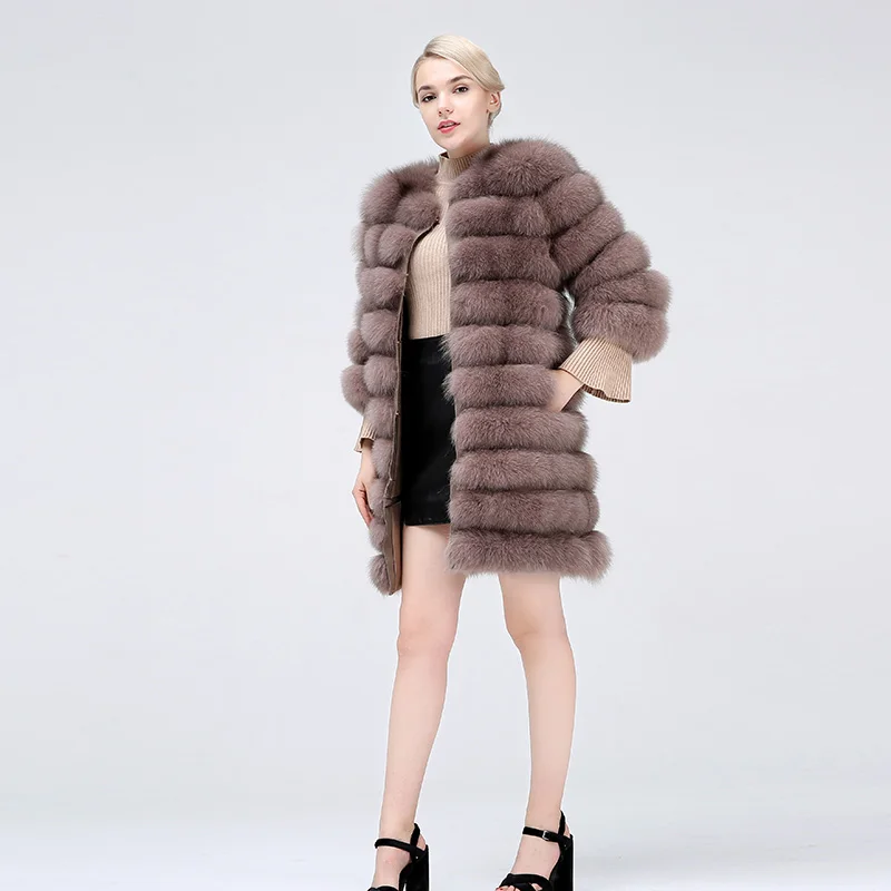 Зимнее пальто из натурального Лисьего меха Модное теплое 90-70 см съемный рукав