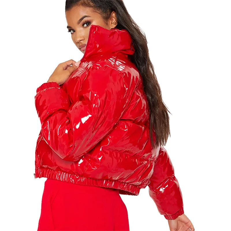 Женская зимняя куртка из искусственной кожи с пышными рукавами хлопковая