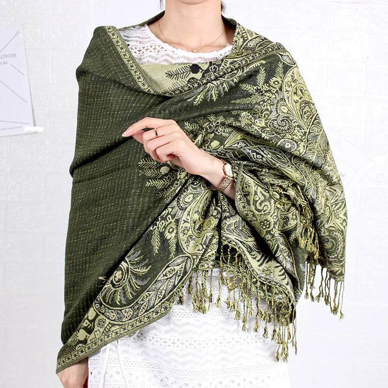 

Ethnic Style Double-Sided Gold Jacquard Lady Scarf Summer Air-Conditioned Room Shawl Long Wraps Bufanda Large Size 190*70cm