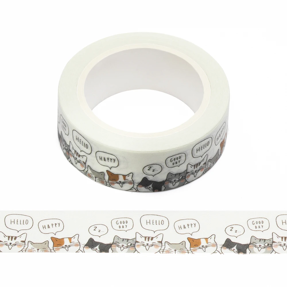 

NEW 1PC 15mm x 10m Draw Collection Cute Cats Say Hello Cartoon Washi Tape Scrapbook Paper Masking Adhesive Washi Tape