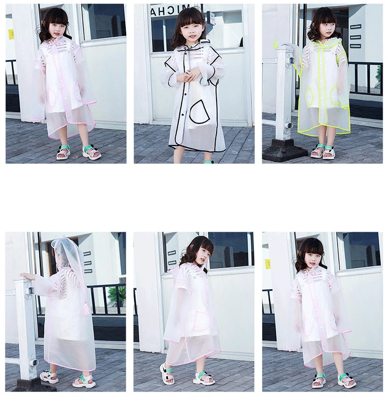 

Child Pupil Raincoat Frosted Transparent Siamese Raincoat Single Long Children Rainwear Jacket Outdoor Hiking Poncho Windbreaker