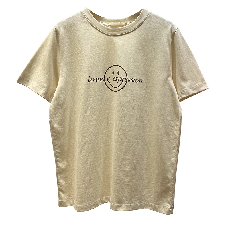 

Simple Letter Smiley Face Printed Short Sleeve T-shirt Women's Loose Korean Style round Neck Half Sleeve Top Fashion
