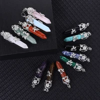 natural healing crystal quartz stone flower wrapped hexagon prism pendulum reiki pendants charms necklace jewelry making
