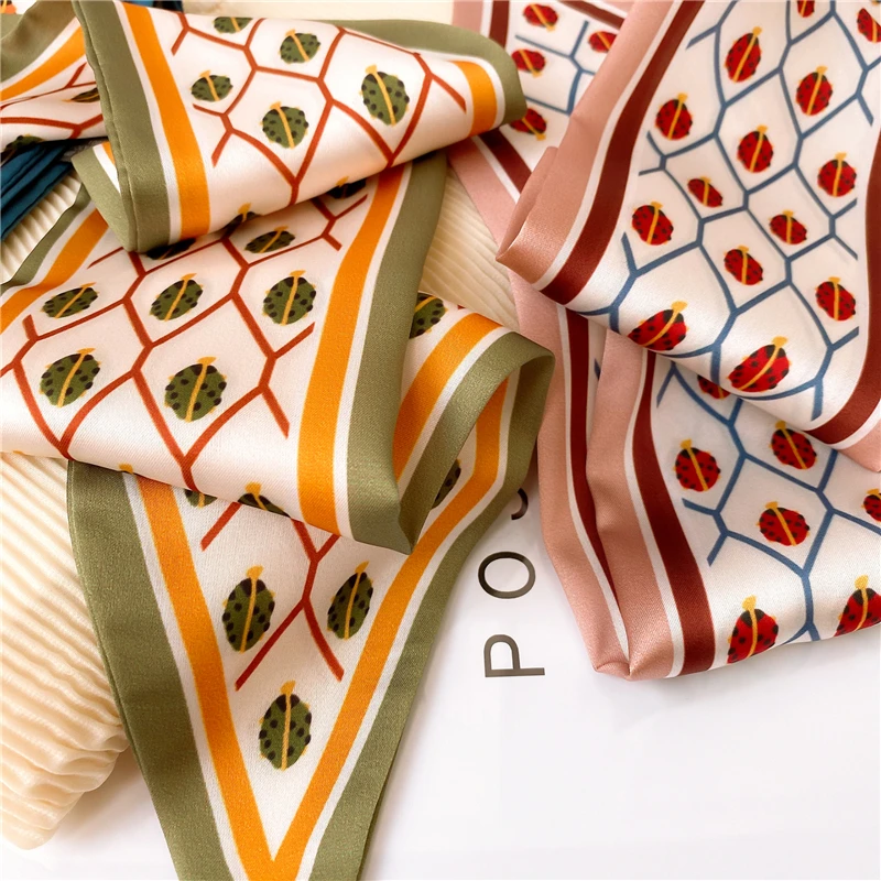 

2021 Women Silk Scarf Print Female Luxury Skinny Hair Neck Scarves Lady's Bag Tie Ribbons Headband Accessories Gift