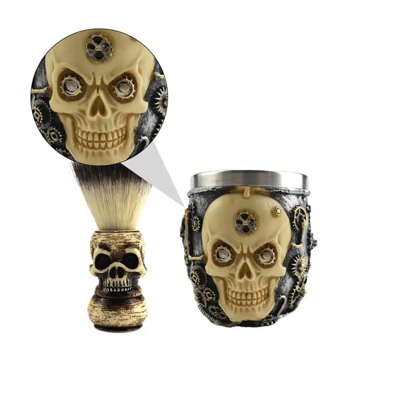 1 Set Of Male Beard Brush Skull Head Pattern Shaving Brushes And Bowls Tools Mustache Combs Shaver |