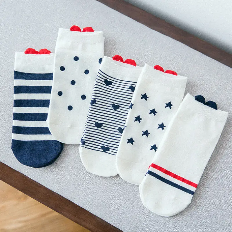 Женские хлопковые носки до щиколотки 5 пар милые повседневные в виде красных