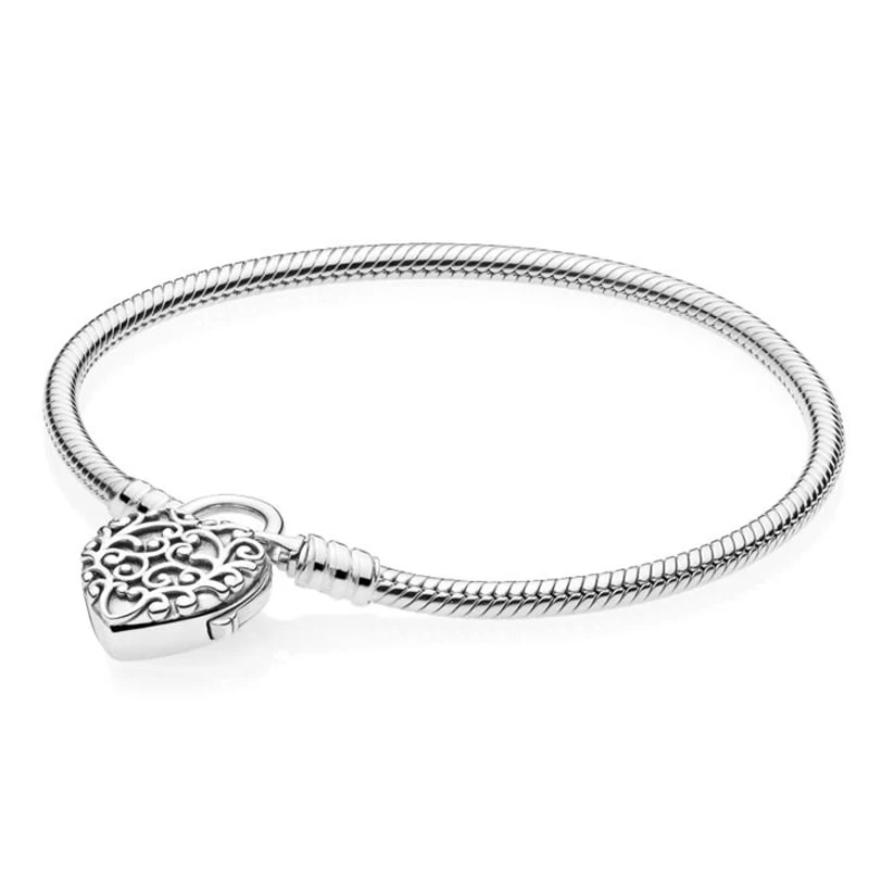 

Lock Your Promise Loved Heart Logo Signature Padlock Snake Chain Bracelet Fit 925 Sterling Silver Bead Charm Fashion Diy Jewelry