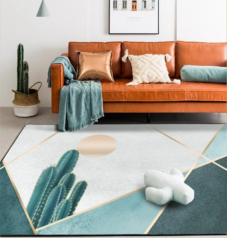 

Modern fashion Nordic cactus green gold line door mat bedroom living room bedside carpet floor