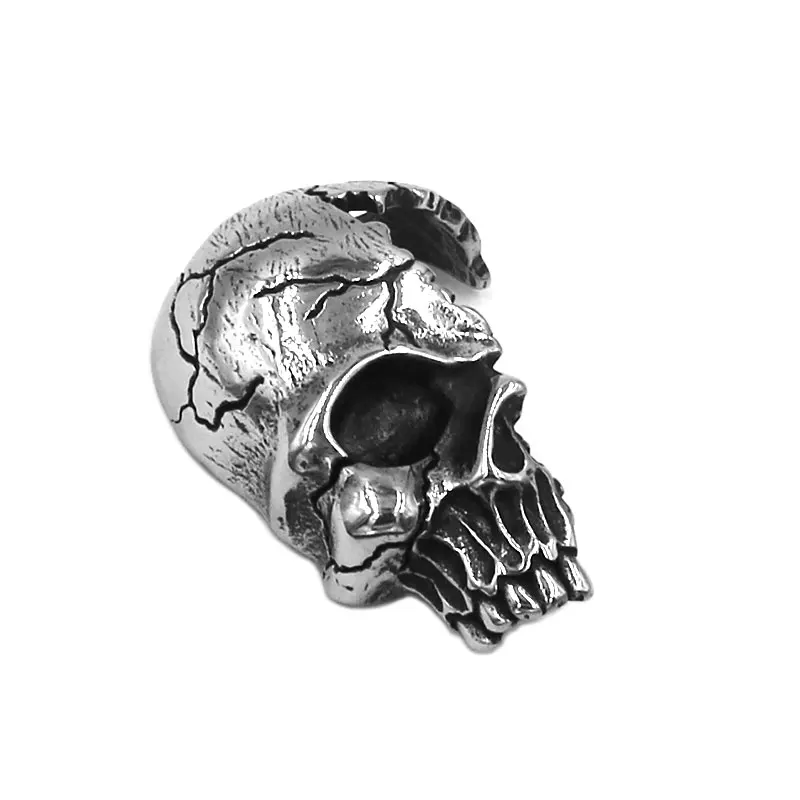 Rock Punk Skull Pendant Stainless Steel Necklace Broken Damaged Half Face Biker Mens SWP0525A | Украшения и аксессуары