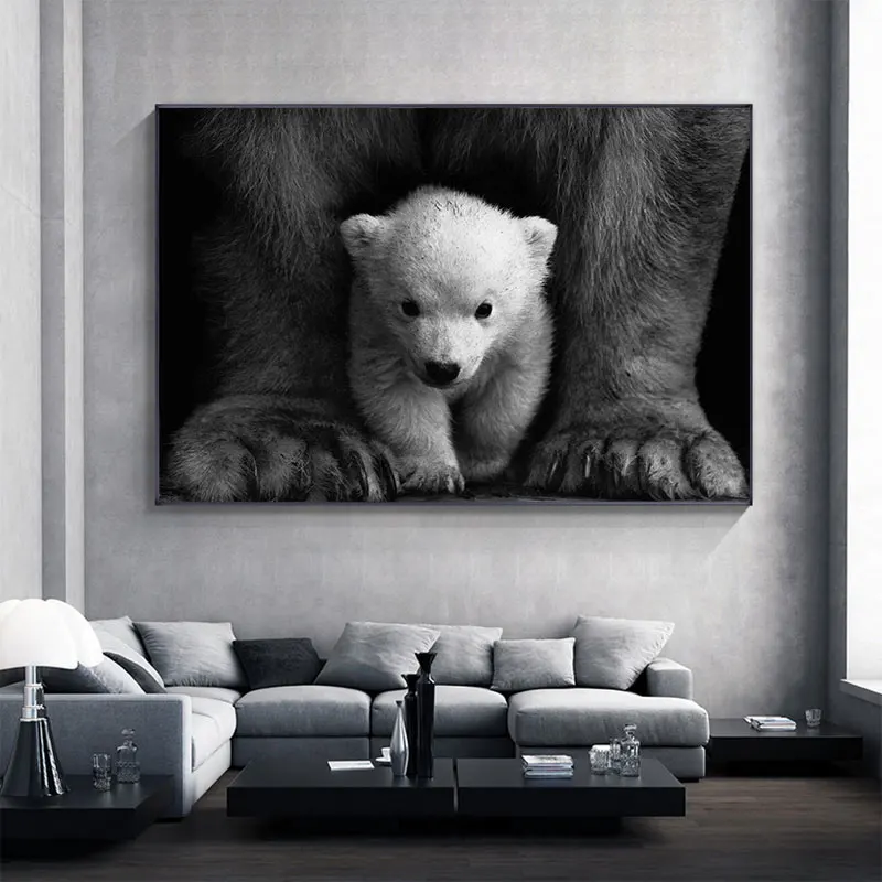 Современная Картина на холсте для детской комнаты с изображением белого медведя
