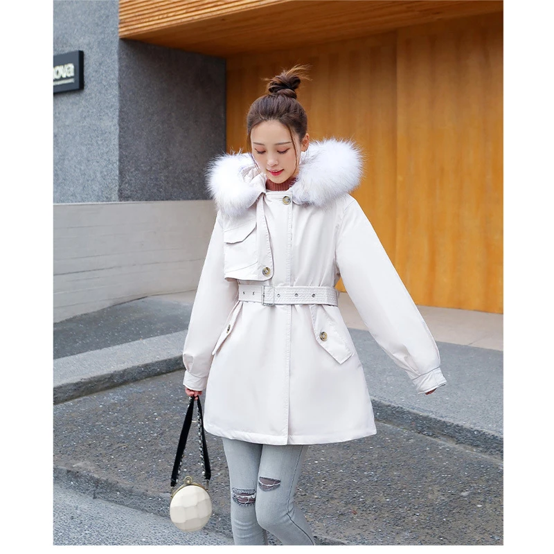 

Women's Medium Length Winter Parka for Women White Duck Down Jacket Waist Closed Coats Woman Winter 2021 Parker Windbreaker Coat