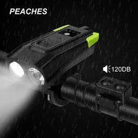 peaches 4000mah bike horn light usb rechargeable mountain cycling flashlight waterproof bike headlight with 120 db electric horn