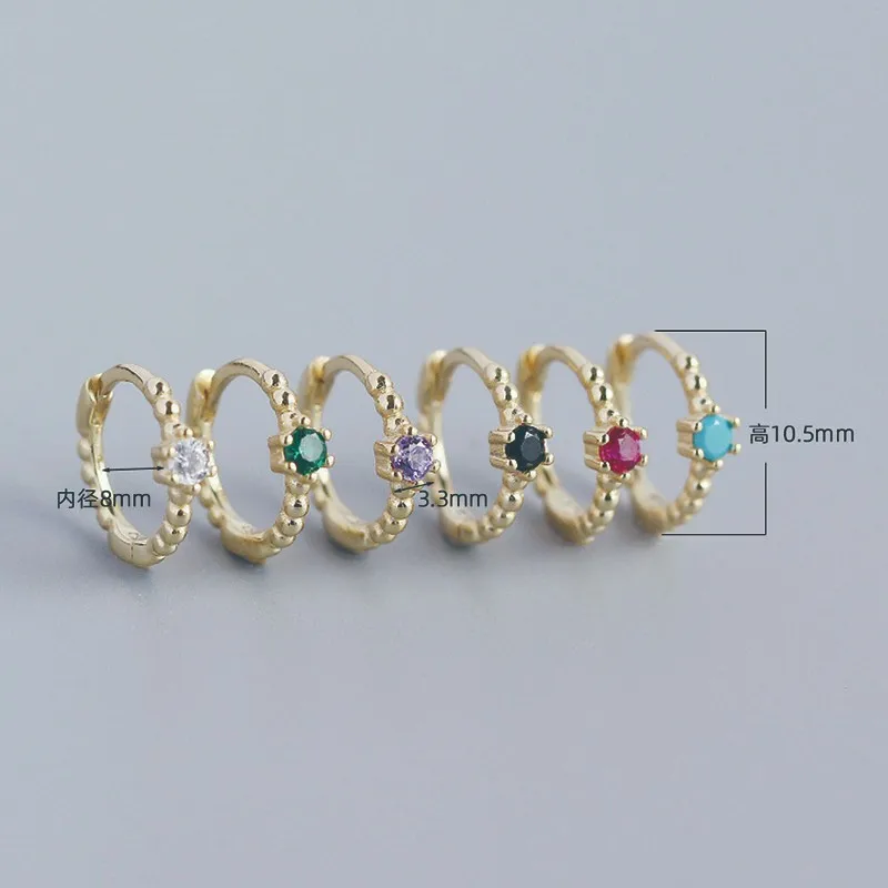 

Real 925 Sterling Silver Small Round Hoop-earrings Colorful Zircon Minimalist Charming Ear Hoops For Women Girls New Pendientes