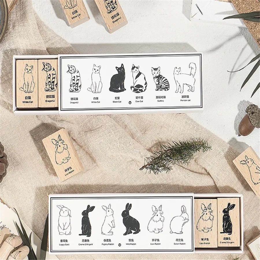 Новинка милый кот кролик деревянный резиновый штамп для DIY скрапбукинга
