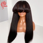 Прямые человеческие волосы Hesperis 200% Yaki, парик с челкой, бразильские волосы без повреждения кутикулы, парики итальянские прямые