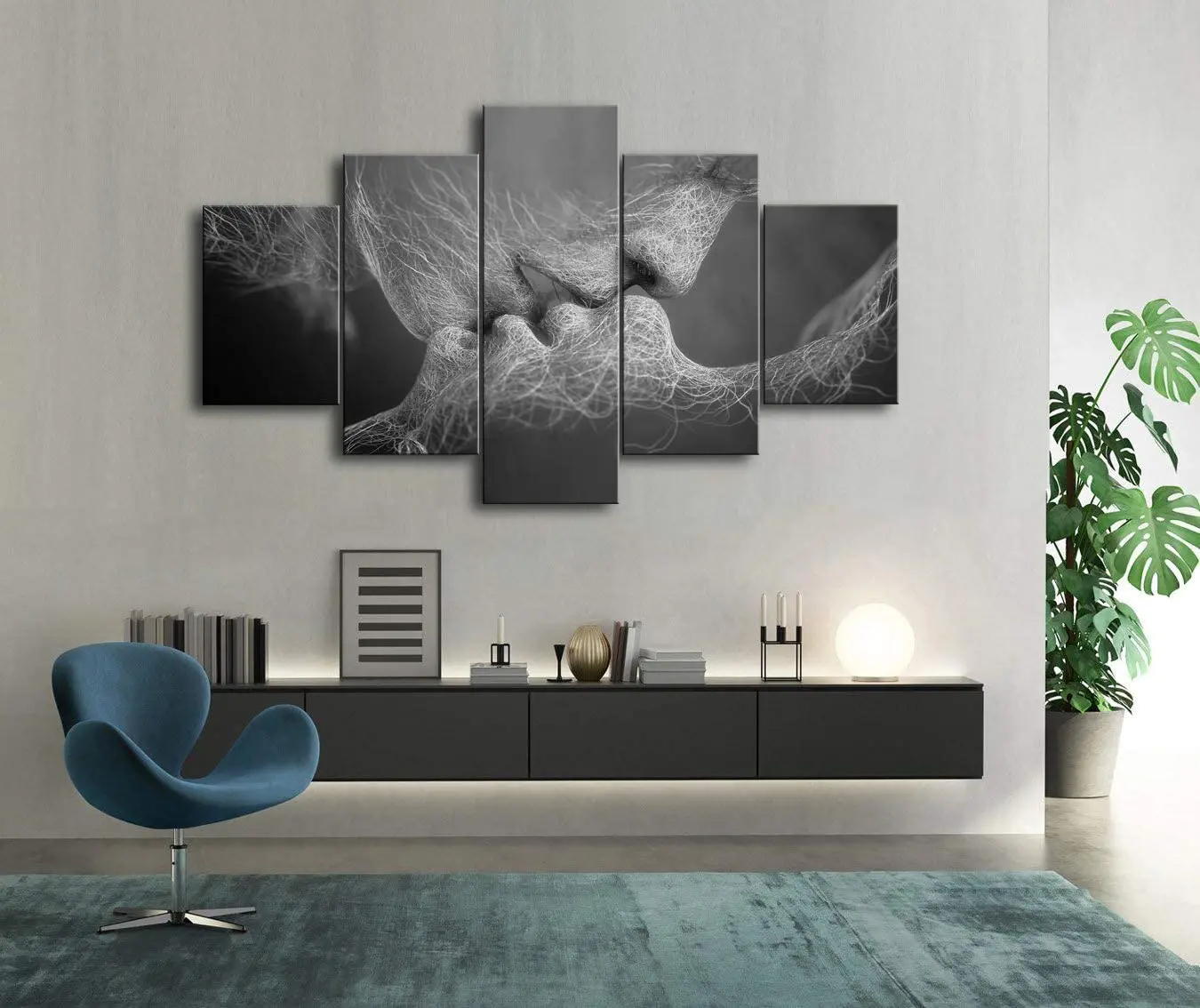 

No Framed Black and White Love Kissing 5 Pcs Canvas Picture Print Wall Art Canvas Painting Wall Decor for Living Room