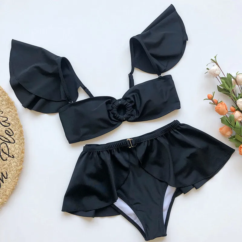 

Sexy Ruffle Swimsuit Bikinis New Swimming Suit for Women High Waist Bandeau Bathing Suits Push Up Swimwear Summer Biquini