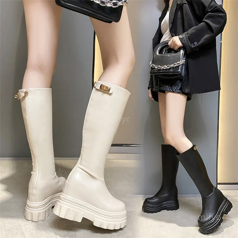 

2021autumn/winter new style inner heightened long tube high tube thick bottom platform back zipper but knee knight fashion boots