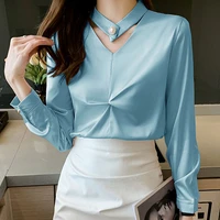 blusas mujer solid v neck pullover womens tops and blouses 2022 new spring women clothing chiffon long sleeve shirt blouse femme