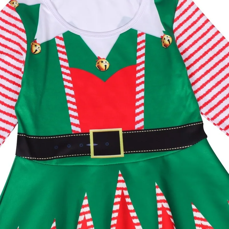 Новый Рождественский костюм зеленого эльфа для девочек Праздничный Санта Клауса