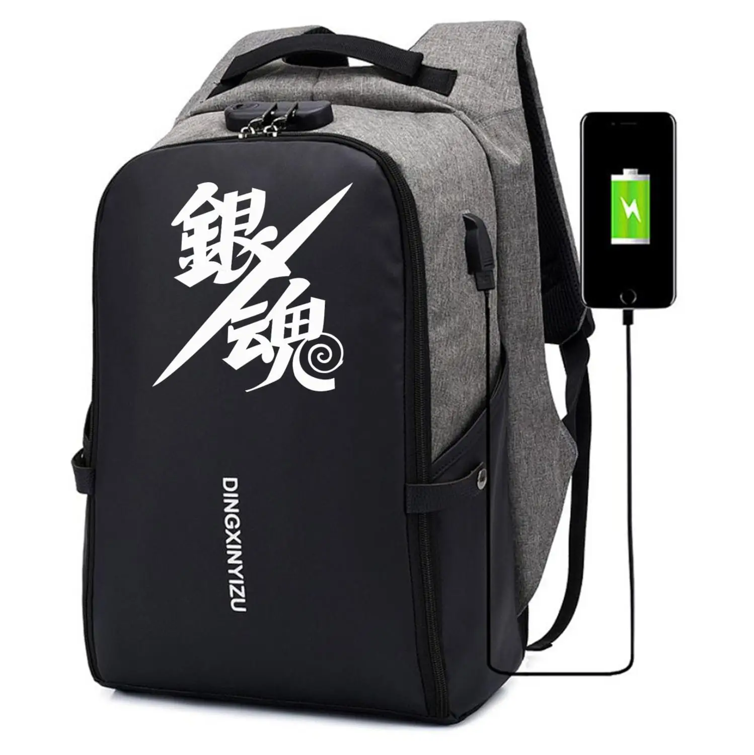 

Japan anime Gintama backpack Anti-theft USB Charging men Canvas Laptop Rucksack Travel Bagpack student book bag School Bags