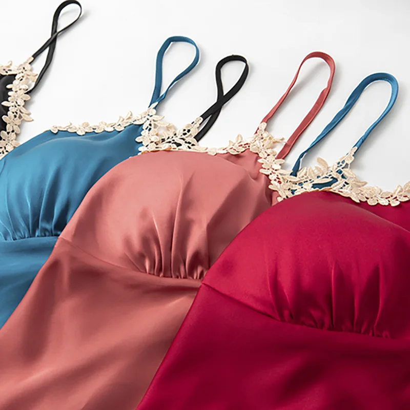 

Sexy Satin Strap Top&Shorts Sleepwear Lace Patchwork Sleep Set 2PCS Pajamas Women Nightwear Pyjamas Suit Intimate Lingerie