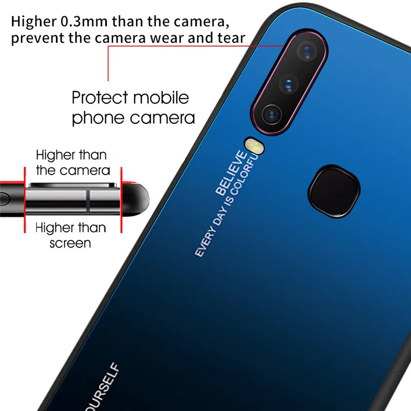 Закаленное Стекло ЧЕХОЛ ДЛЯ Vivo Y17 Y83 V11 Pro X23 цветной градиентный телефонный чехол