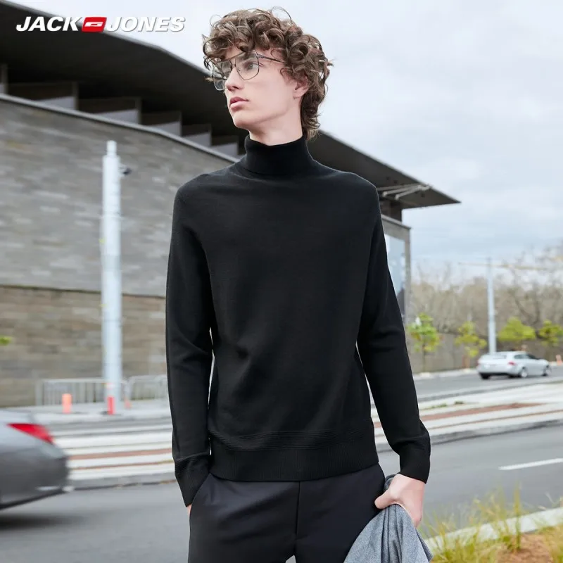 Мужской базовый шерстяной свитер JackJones разноцветный вязаный с высоким воротом