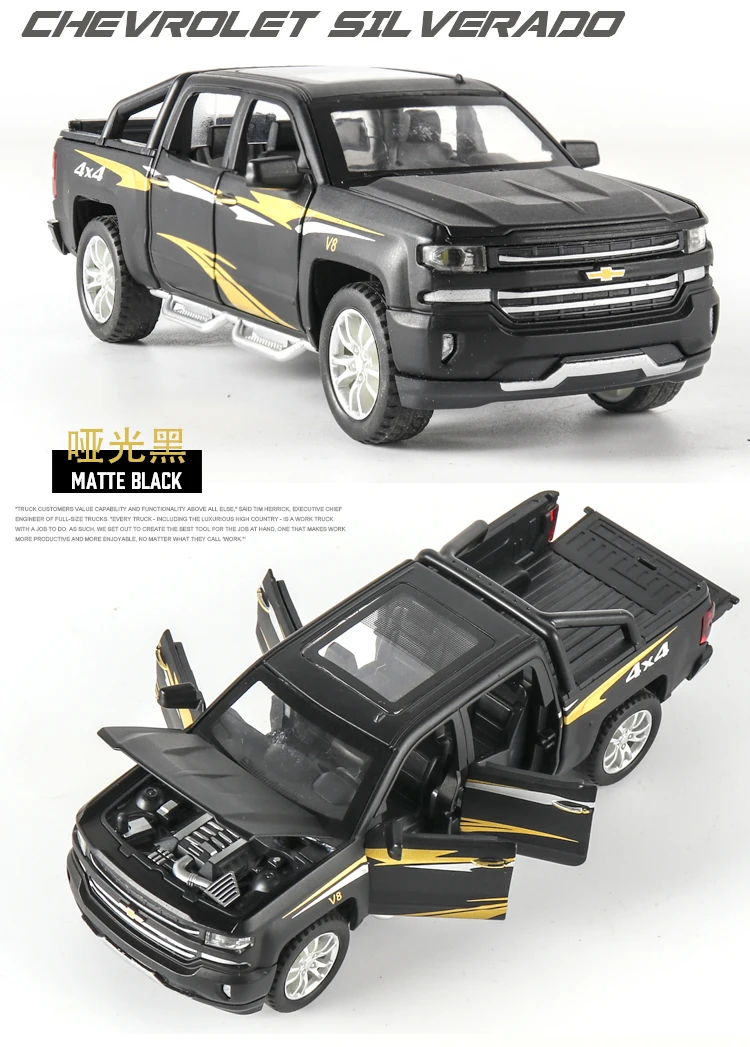Ограниченная Chevrolet Silverado 4x4 1:32 модель автомобиля Diecasts игрушечный автомобиль звуковой светильник оттягивающий назад детские игрушки автомобиль Рождество