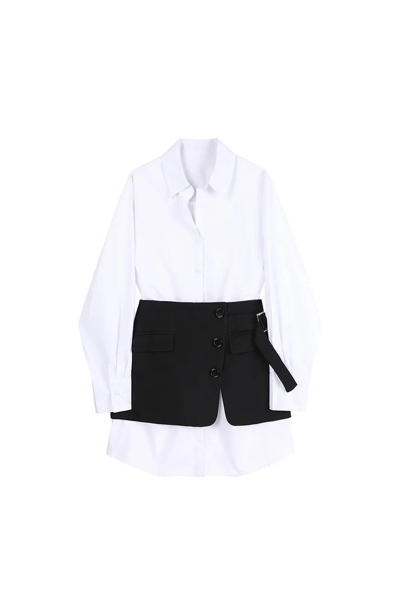 

SuperAen 2021 Spring New Design Waist Solid French Office Lady Full Turn Down Collar Women Blouses