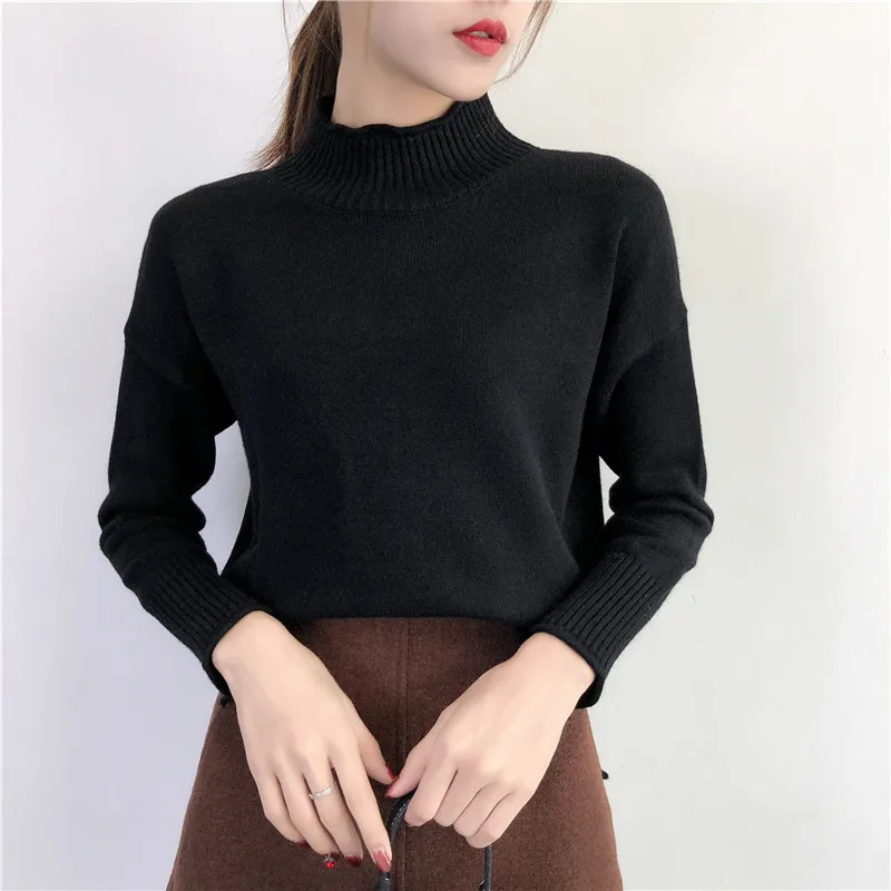 

Casual All Match Knitted Turtleneck Women Sweater And Pullovers Solid Long-Sleeved Female Pulls Outwear Tops