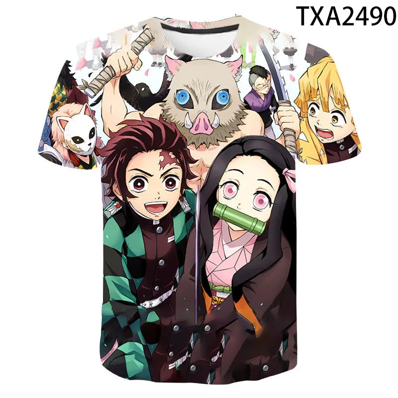 

Летняя футболка с 3D принтом Kimetsu No Yaiba, топы с коротким рукавом для мальчиков и девочек, модная уличная одежда для мужчин и женщин