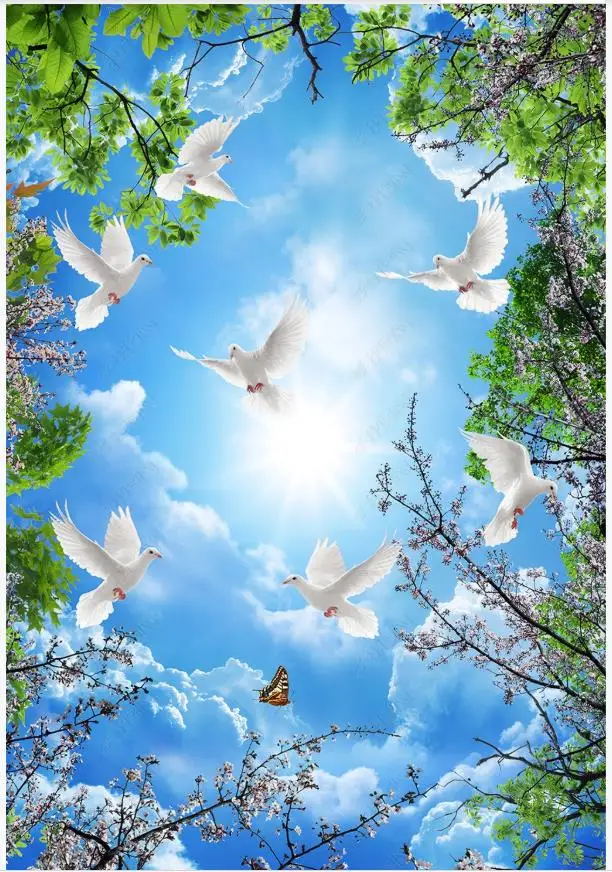 

Custom photo wallpaper 3d ceiling murals wallpaper Blue sky and white clouds flower tree 3D zenith mural wall papers home decor